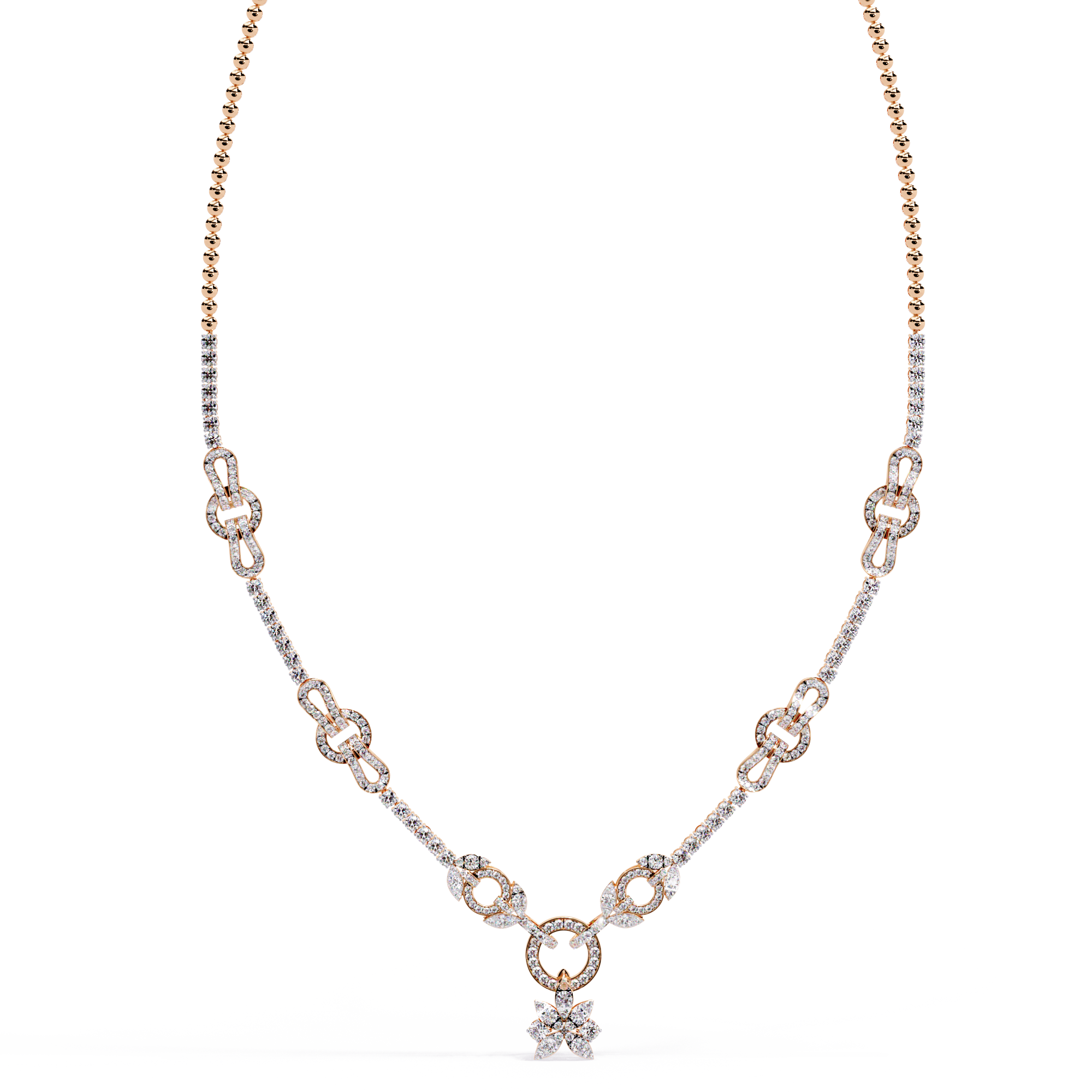 Solitairekart 5.74ct Linked Circle and Floral Natural Diamond Necklace-HI Color, VS-SI Clarity